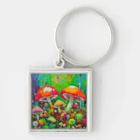 Watercolor Abstract Mushrooms  Keychain