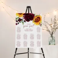 Fall Wedding Seating Chart Sunflowers Roses 18x24 Foam Board