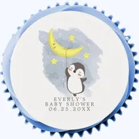 Penguin Moon Watercolor Baby Shower Edible Frosting Rounds