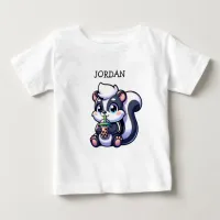 Cute Kawaii Skunk with Bubble Tea Personalized  Baby T-Shirt