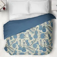 Sheet Music and Instruments Blue/Ivory ID481 Duvet Cover