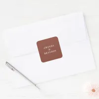 Dark Terracotta White Modern Minimalist Wedding Square Sticker