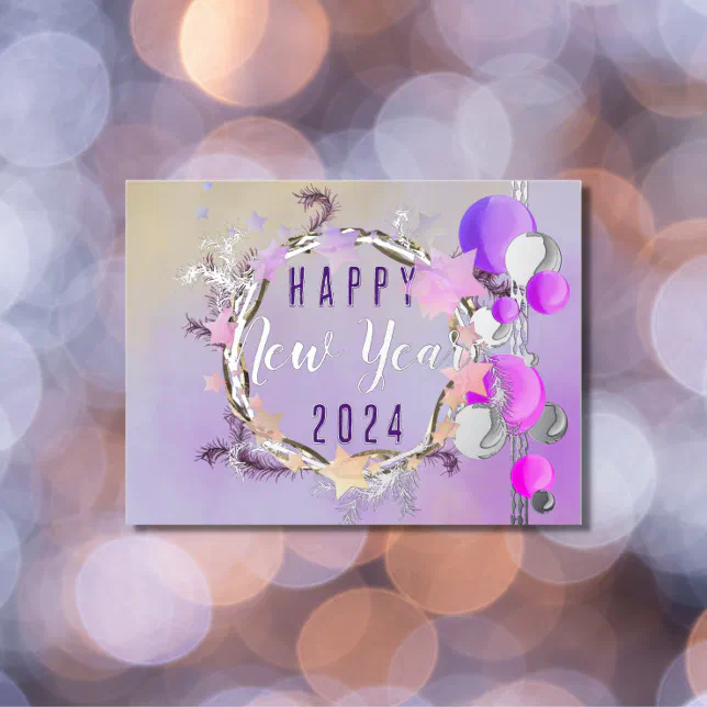 Happy new year and ornaments in sweet colors foil holiday postcard