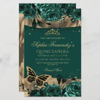 Budget Green Butterfly Quincea&#241;era Invitation