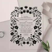 Black Folk Art Floral Wedding Acrylic Invitations