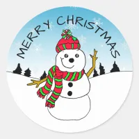 Cute Christmas Festive Snowman and Snowflakes Classic Round Sticker