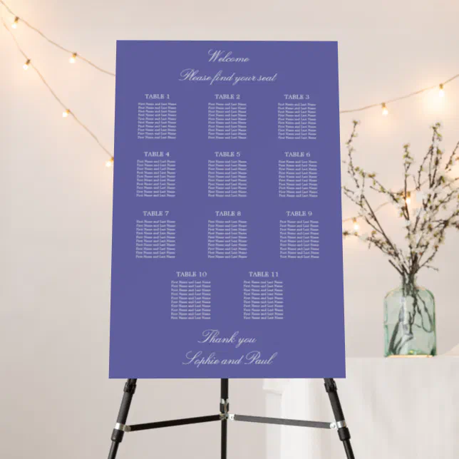 Lavender 11 Table Wedding Seating Chart Foam Board