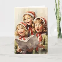 Three Little Girls Singing Christmas Card