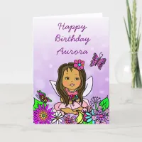 Whimsical Folk Art Fairy Girl Happy Birthday Card