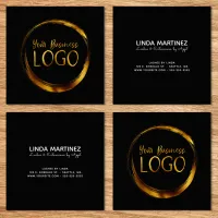 Round Business Logo on Black Promo Square Business Card