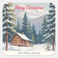 Rustic Mountains Snow Country Cabin Christmas Square Sticker