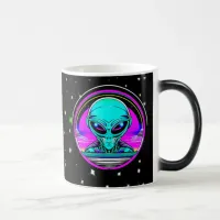 Extra Terrestrial Alien Flying a UFO Magic Mug