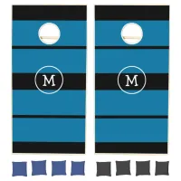 Monogrammed Black and Blue Corn Hole Game Funny