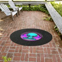 Alien Being in UFO Window Stars Outdoor Rug