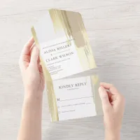 Elegant Abstract Gold And Tan Painterly Wedding All In One Invitation