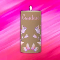 Pretty Pink- Moon, Butterfly, Floral - Monogram | Pillar Candle