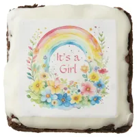 Watercolor Rainbow and Flowers It's a Girl Brownie