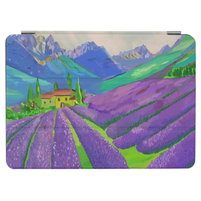 Lavender fields in front of mountains iPad air cover