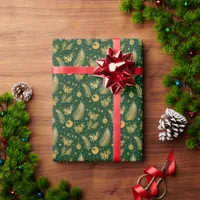 Elegant Forest Green and Gold Christmas Wrapping  Wrapping Paper