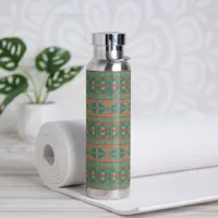 Southwest Teal Copper Colors Geometric Pattern Water Bottle