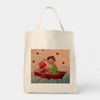 Boy Holding Heart in Boat Tote Bag