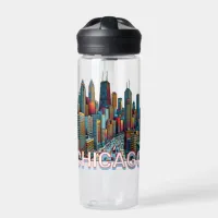 Pop art Comic Book Chicago Skyline Personalized Water Bottle