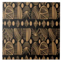 Caribbean Tribal Mudcloth: Black, Gold Ceramic Tile