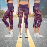 Purple and Colorful Swirling Watercolor Capri Leggings