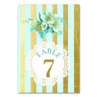 Blue and Gold Floral Wedding Table Number Card