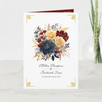 Gold, Navy Blue, and Burgundy Floral Wedding Program