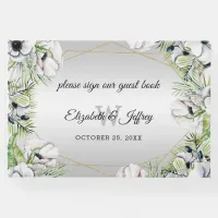 Rustic Silver White Anemone Gold Geometric Wedding Guest Book