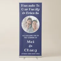 Round Couple Photo Blue And White Wedding Welcome Retractable Banner