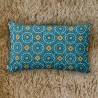 Blue Orange Boho Chic Mosaic Geometric Pattern Lumbar Pillow