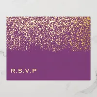 Eggplant and Gold Foil Wedding RSVP Foil Holiday Postcard