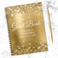 Glittery Gold and White 75th Birthday Notebook