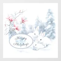 Cute White Rabbits in Snow Winter Holiday Window Cling