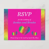 [Rainbow Crinkle Wedding] Hearts RSVP Card Pink