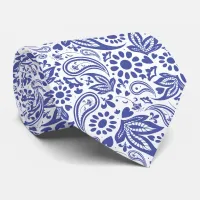 Hampton's Style Blue White Paisley Patterned Neck Tie