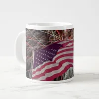 American Flag and Fireworks Large Coffee Mug