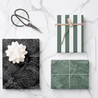 Modern Black & Green Palm Leaf Tropical Cabana Wrapping Paper Sheets