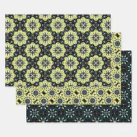 Yellow Black Teal Decorative Geometric Patterns Wrapping Paper Sheets