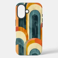 Mid-Century Modern Pattern Teal Yellow Orange iPhone 16 Case