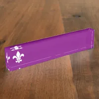 Purple and White Fleur de Lys Desk Name Plate