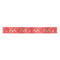 Knitted red and gold deers pattern satin ribbon