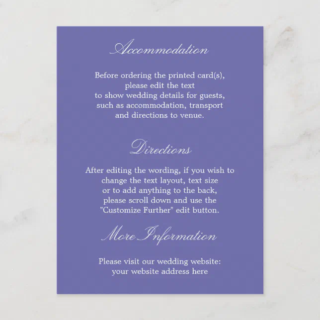 Elegant Lavender Wedding Details Card