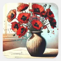 Pretty Vase of Red Poppies Square Sticker
