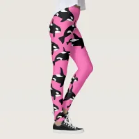 Hot Pink Orca Killer Whale Patterned Leggings