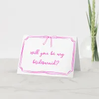 Handwritten Coquette Bow Pink Bridesmaid Proposal Card