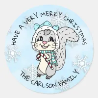 Cute Cartoon Festive Squirrel Christmas Classic Round Sticker