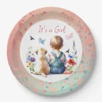 Baby Girl and her Puppy | It's a Girl Watercolor Paper Plates